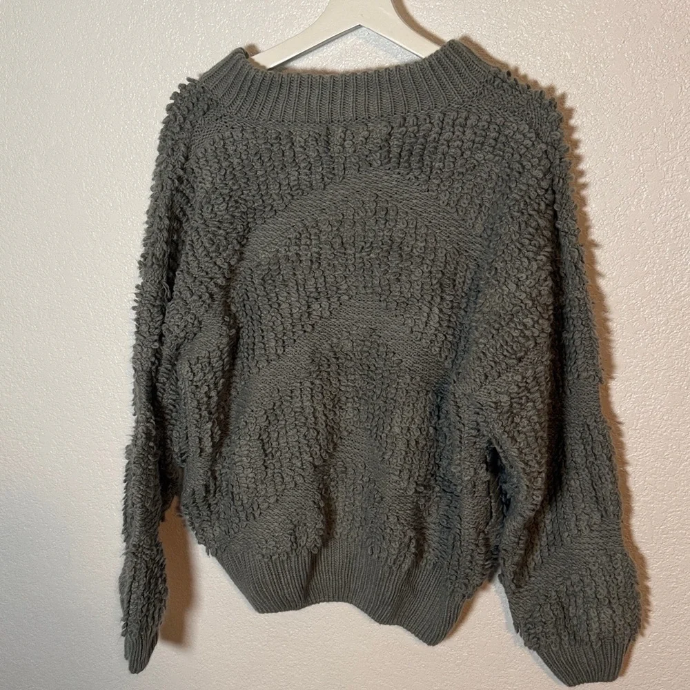 Anthropologie POL Gray Loop Knit Full Zip Cardigan Sweater Size Large